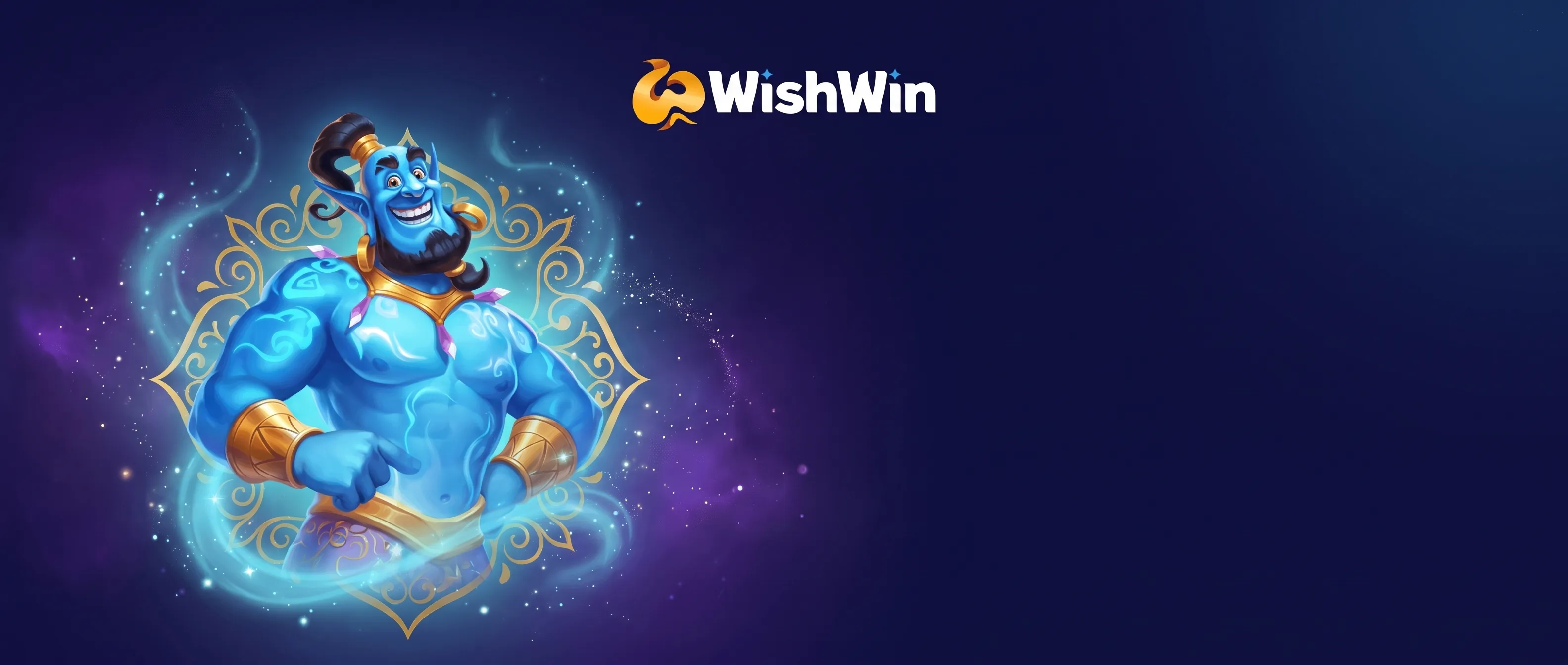 WishWin Dschinn vor dunklem Casino-Hintergrund