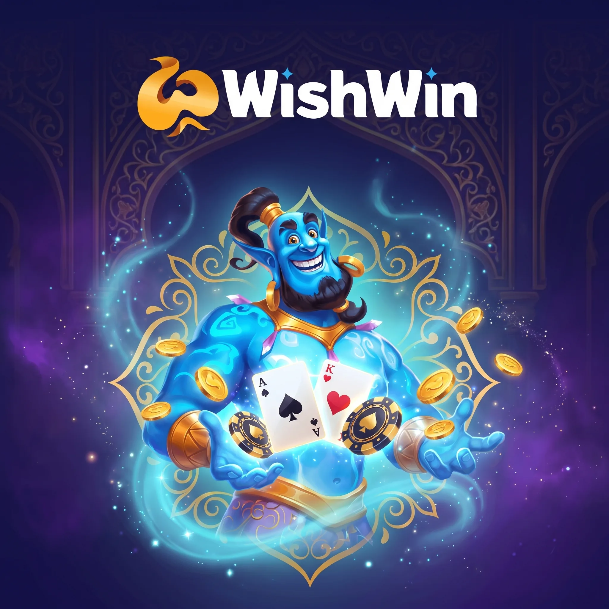 WishWin Dschinn mit Spielkarten und Casino-Motiven