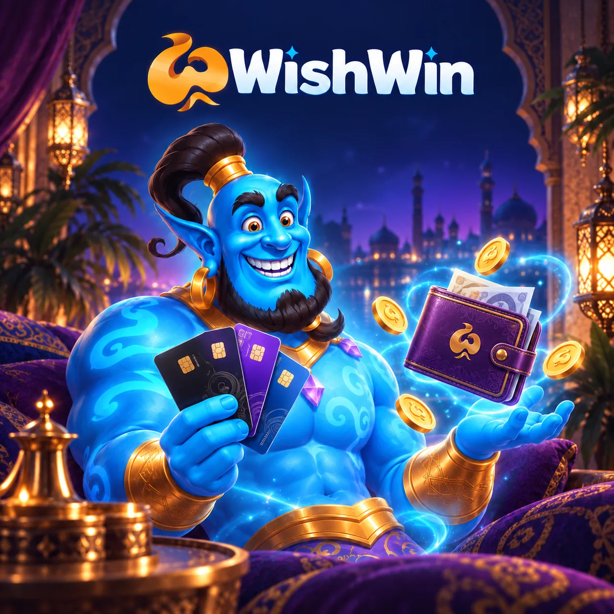 WishWin Dschinn mit Zahlungs-Motiven